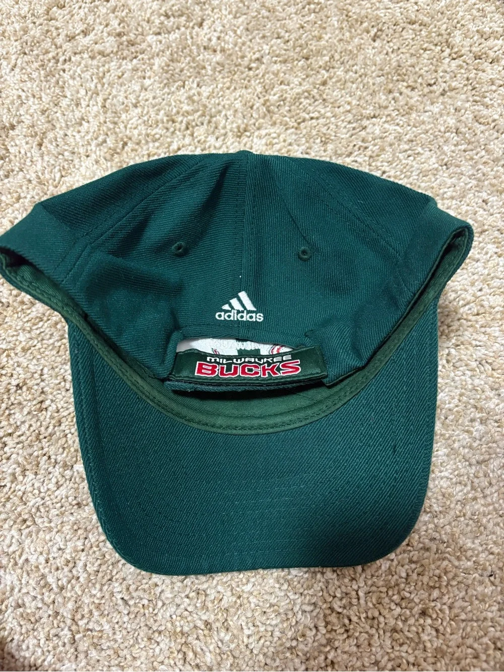 adidas Milwaukee Bucks Green Baseball Cap with Red Script